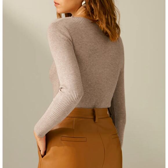 New Commense XSmall Light Khaki Brown Clouds Ribbed V Neck Sweater Pullover Knit - Picture 11 of 11